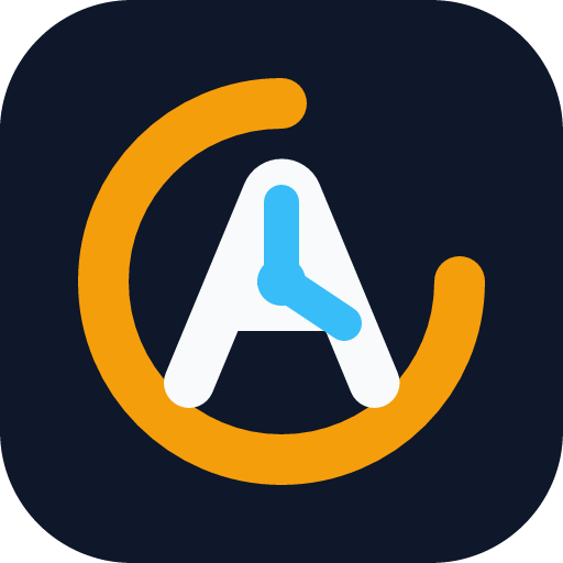 Actual Hour app icon: a stylised letter A with an orange clock arc
