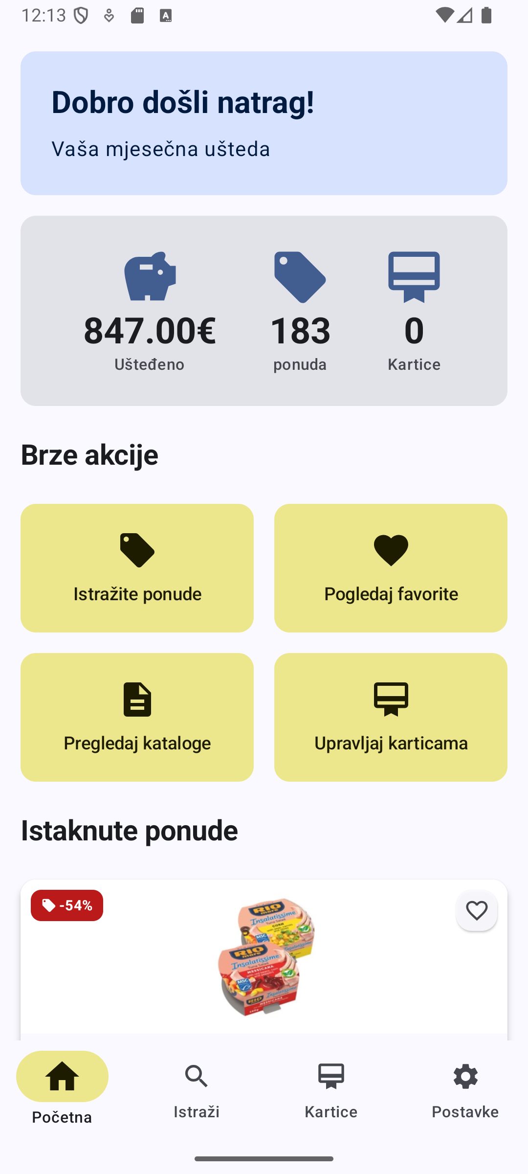 Radar Akcija - Mobile App screenshot showing Smart shopping deals and price tracking mobile application developed with Unity for multiple platforms