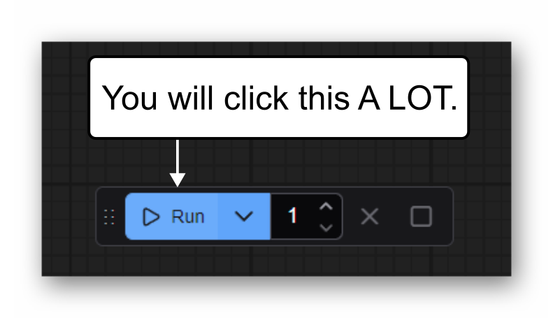 Close-up of Queue Bar showing Run button, queue number, and cancel/clear buttons with labels