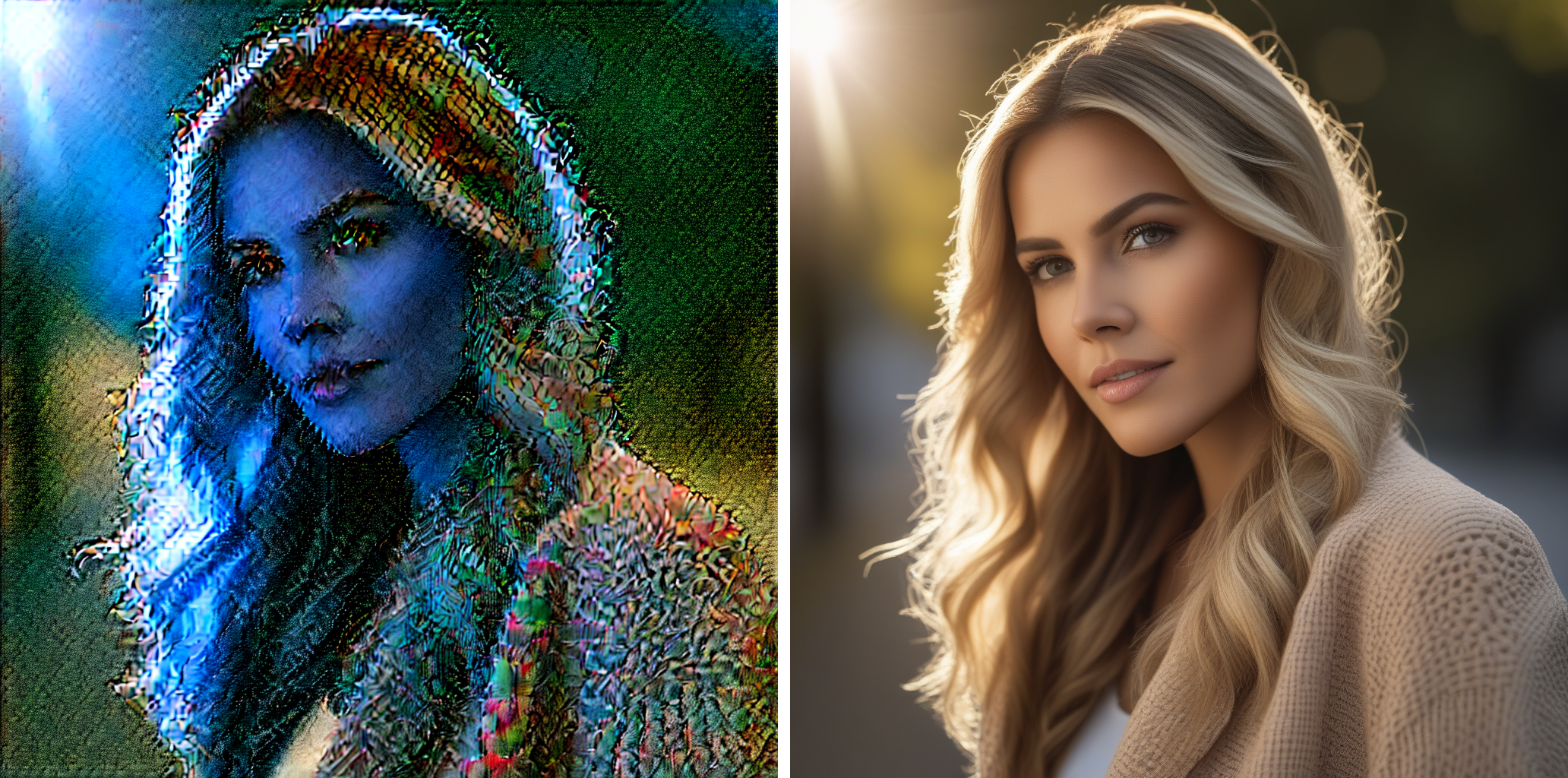 ComfyUI VAE comparison: two side-by-side AI generated images showing purple washed-out result without VAE versus vibrant colors with correct VAE loaded