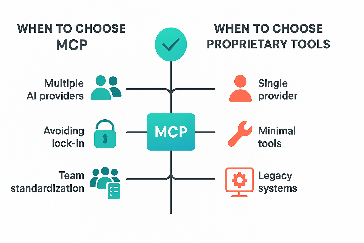 Timeline flowchart helping businesses decide when to adopt MCP based on integration needs, scale, and technical requirements
