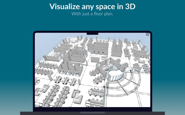 Design with Bubbles 3D visualization showing AI floor plan conversion interface