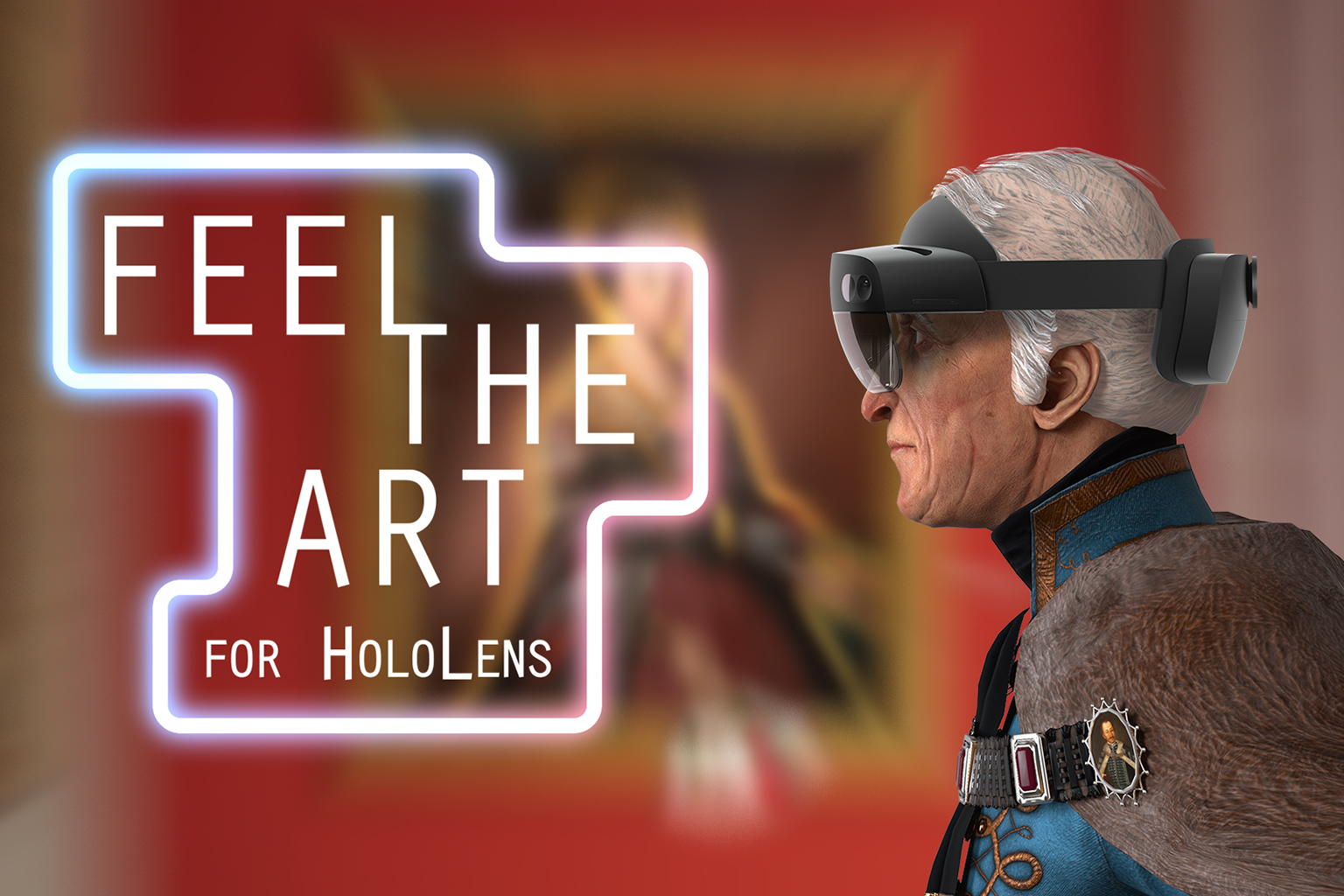 Feel the Art for HoloLens - Enterprise AR Platform screenshot showing Immersive augmented reality museum experience for HoloLens 2, bringing Serbian artworks to life through interactive 3D guides and time-traveling narratives developed with Unity for multiple platforms