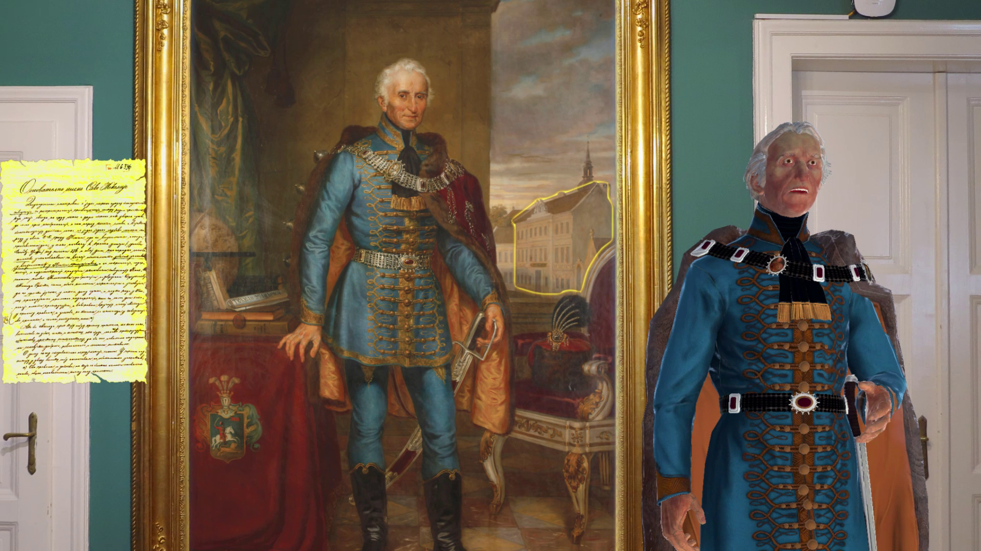 Sava Tekelija virtual guide presenting gallery history in augmented reality