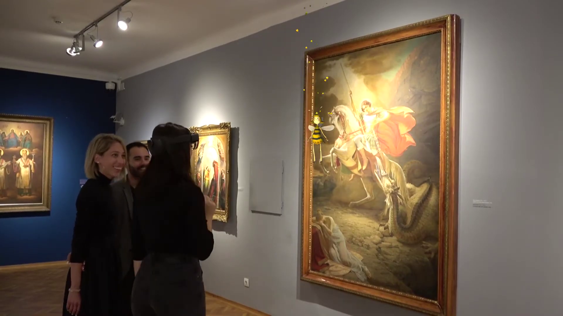 HoloLens 2 museum tour interface showing time-traveling narrative features