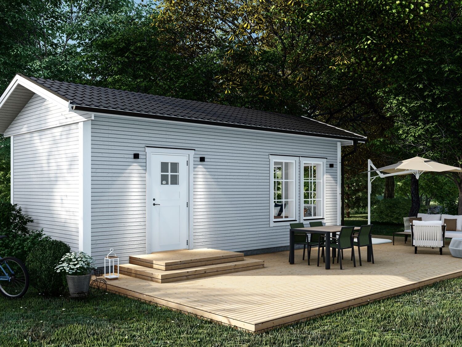 Folkhus Unity leisure house configurator showing customizable recreational building options with real-time pricing