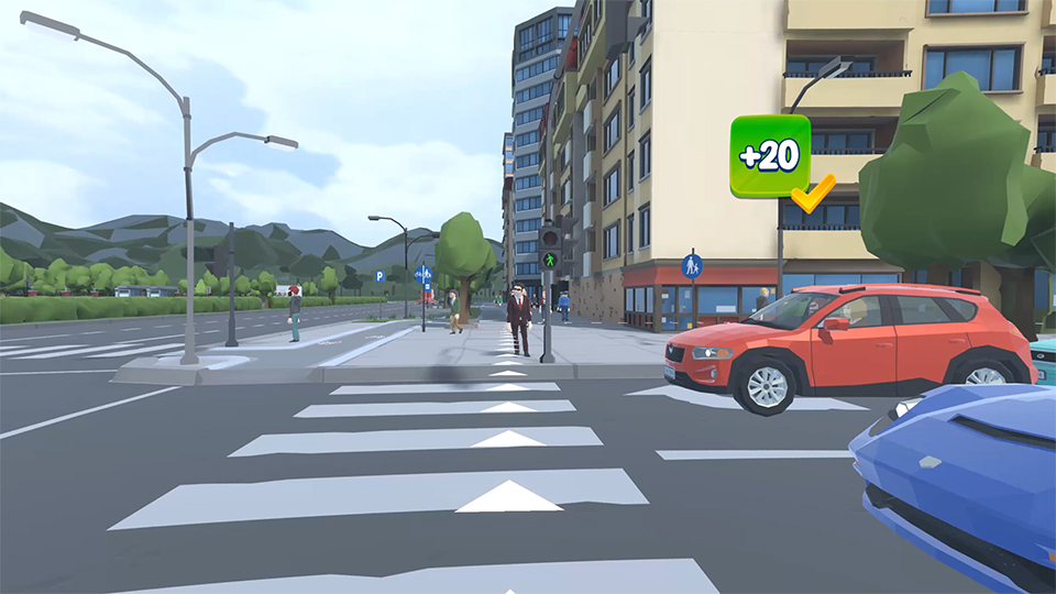 Realistic traffic simulation with NPCs and vehicles in Kids Traffic School VR