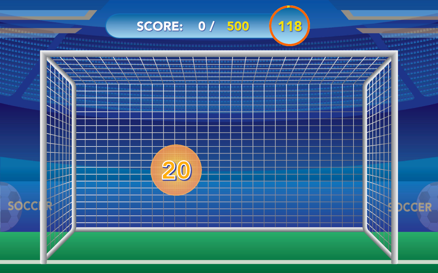 Ball Wall Arena soccer gameplay showing goal scoring and target detection systems