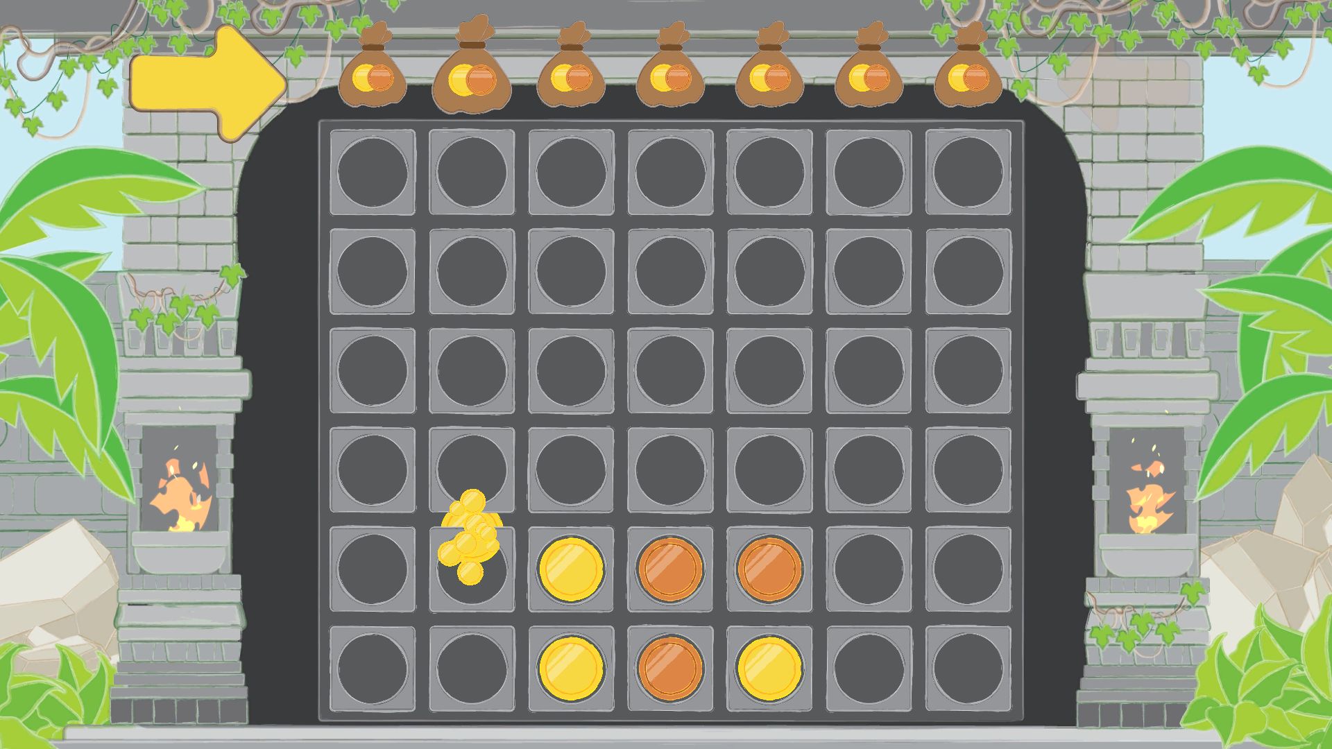 Coin Temple Connect 4 game screenshot 4 showing strategic interactive wall gameplay with column-based coin dropping mechanics